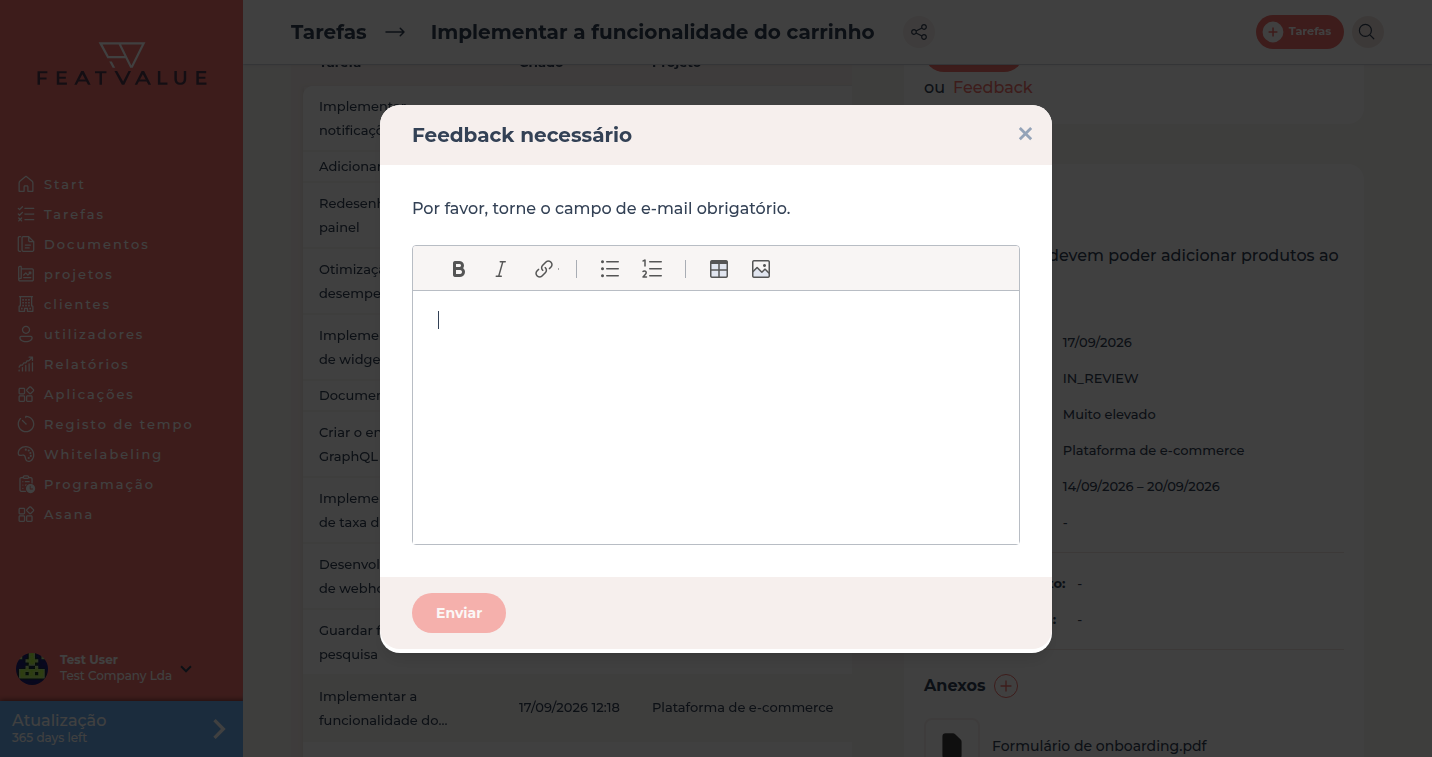 Campo de feedback ao fazer um Pedido de revisão