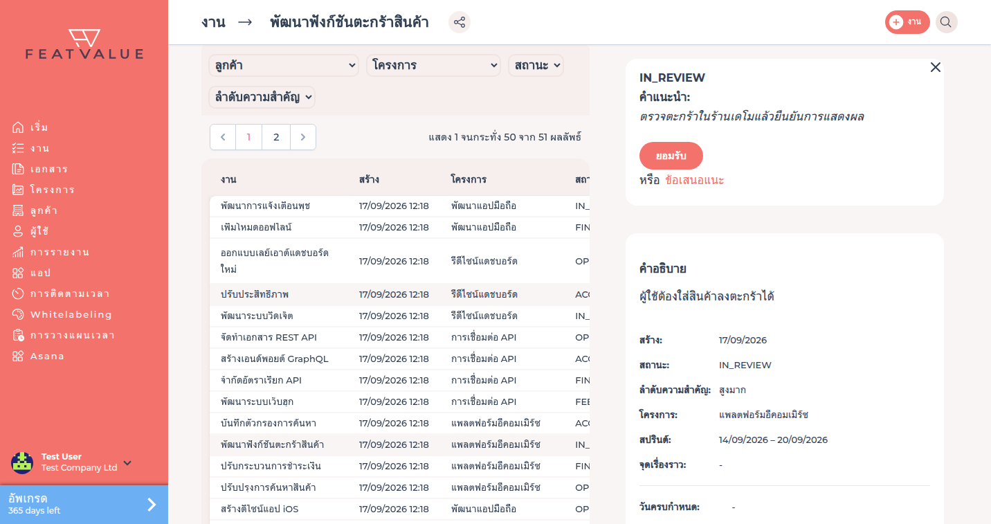 รายละเอียดงานที่มีสถานะรอตรวจ ปุ่มยอมรับและข้อเสนอแนะ และคำอธิบายการตรวจ