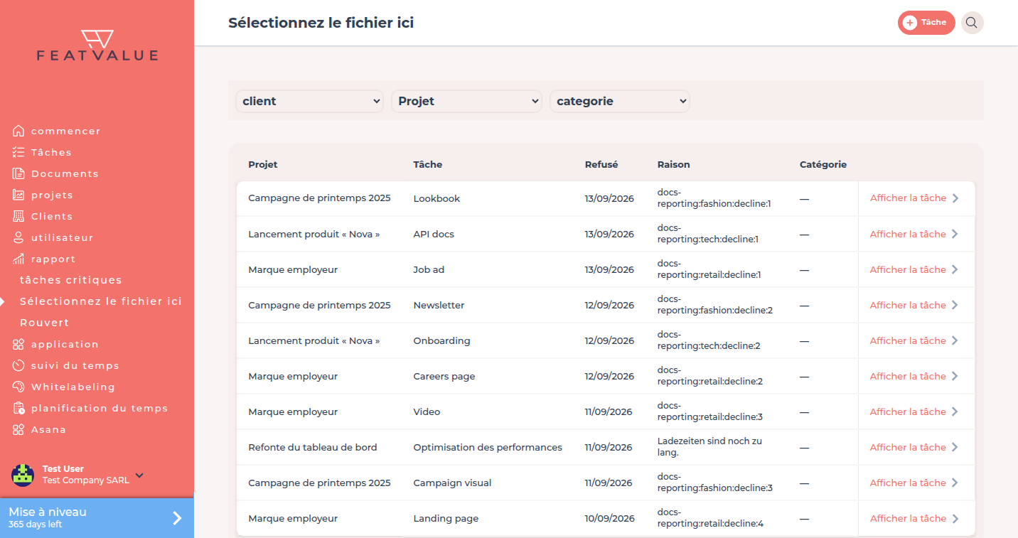 Liste Sélectionnez le fichier ici sous rapport