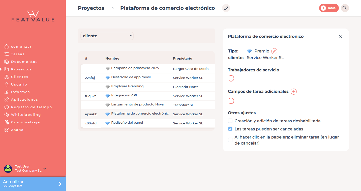 Proyecto abierto E-Commerce Plattform con Ajustes en la barra lateral