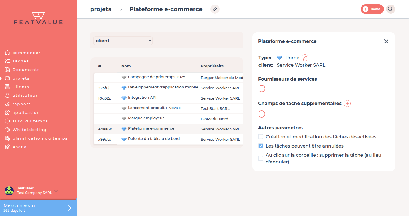Projet avec plusieurs Champs de tâche supplémentaires et Workflow Défaut