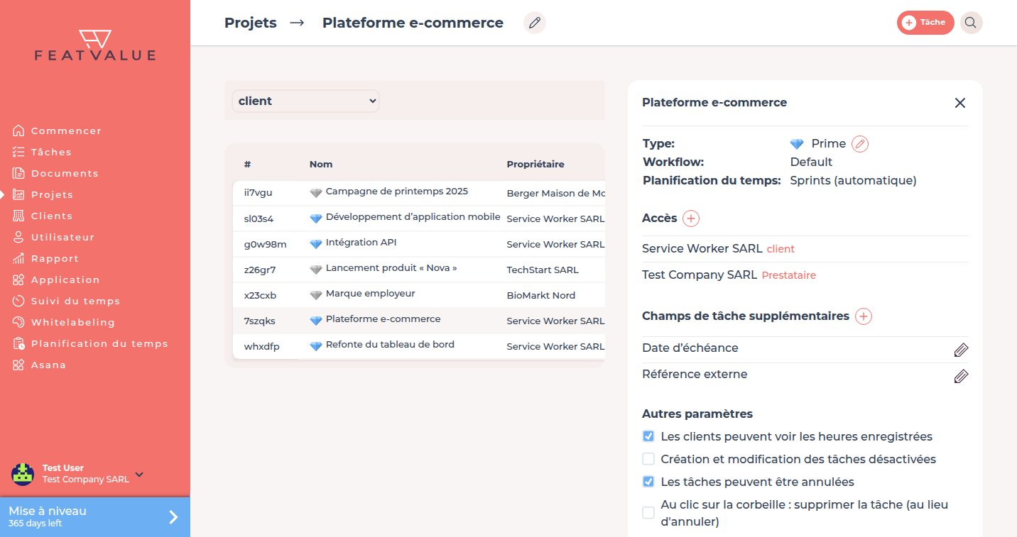 Projet avec plusieurs Champs de tâche supplémentaires et Workflow Défaut
