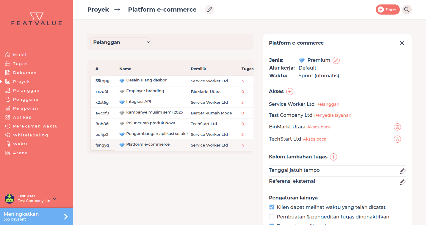 Proyek Platform e-commerce terbuka dengan pengaturan di bilah sisi