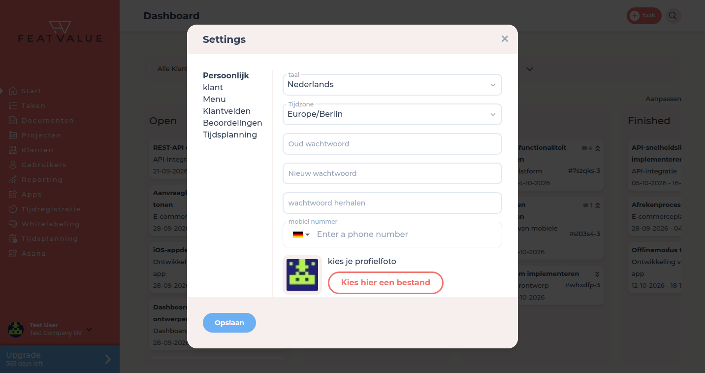 Dialoog settings, van waar Account verwijderen naar het offboarding leidt