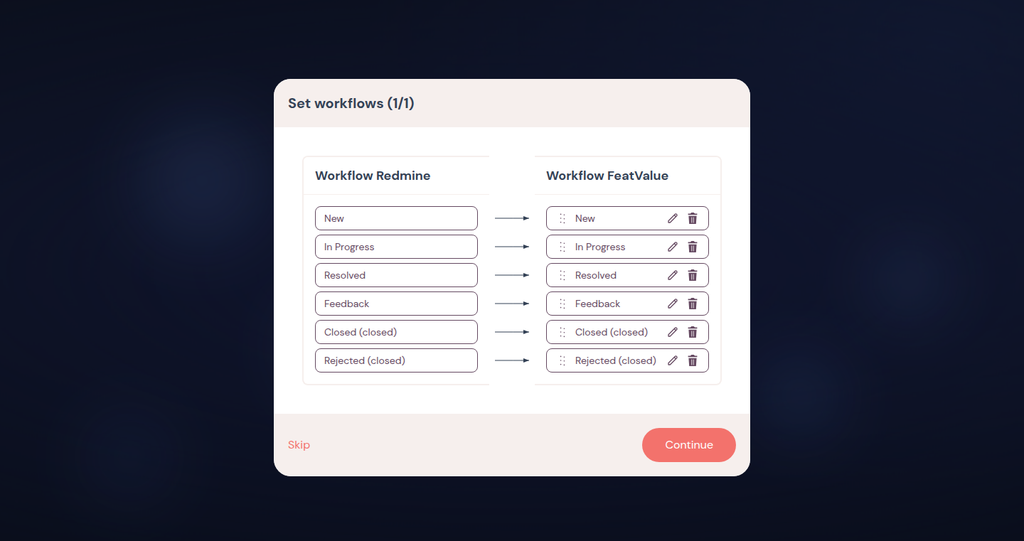 Redmine statuses become your FeatValue statuses – Redmine